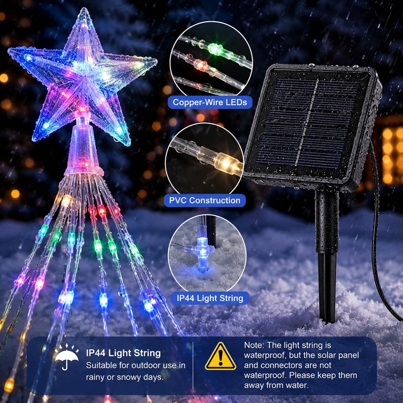 Solar Christmas Tree Waterfall Lights for Outdoor Decor – 9-Strand