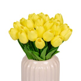 Relaxdays Artificial Tulips 24 Artificial Flowers Like Real Decorative Artificial Tulips Made of Plastic Approx. 33.5 cm Long Yellow/Green
