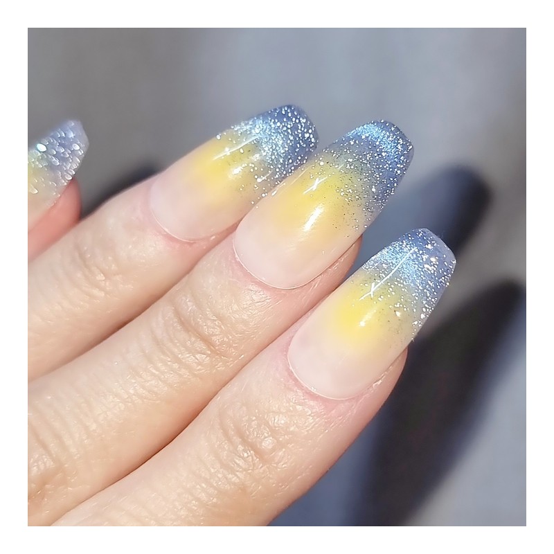 Blue Lemon Handmade Nail Tip Reflective Magnet Gel Gradient -