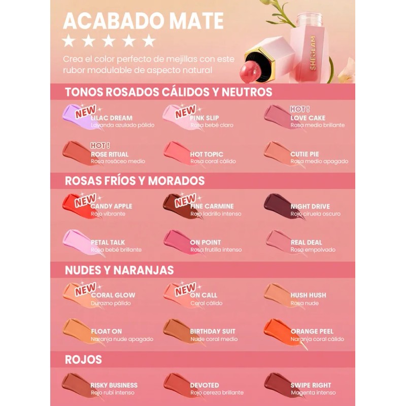 Rubor Líquido Sheglam Color Bloom para Mejillas, Tono Love Cake