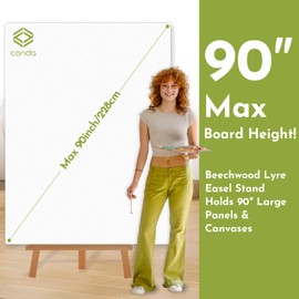 Heavy Duty A-Frame Wood Easel Stand - Adjustable Studio Easel Holds Large Canvas, Mirror, Wedding Sign Up to 90 Inches, Floor Display Easel for Artists & Events, Natural Beechwood