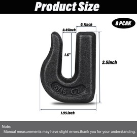 8Pcs Weld-On Chain Hook, 5/16 Inch Grade 70 Clevis Grab Hooks for Tractor Bucket, Heavy Duty Grab Hook Weldable for Chain Pulling and Lifting, Forged Steel Weld Hooks for Rigging/Forklift Trailer