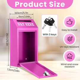 Yaocom Safe Cash Box Money Collection Metal Donation Box with Lock Wall Mount Pre Drilled Mailbox Delivery Ballot for Home Office Outdoor Self Serve Stand(Rose Red,10.2 x 5.7 x 2.8 Inch)