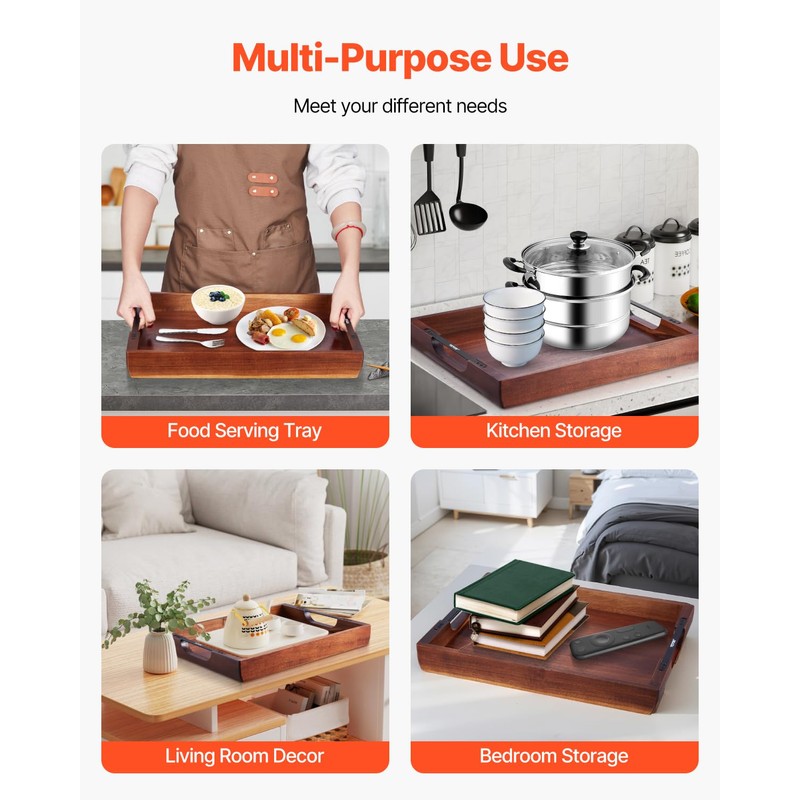 VEVOR Wood Serving Tray, Acacia Wooden Tray Board with Handles,