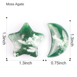 SMQ Moss Agate Moon Star Shaped Worry Stone Healing Crystal Set Tumbled Pocket Chakra Stones for Home,Office Decor,Yoga Balance Meditation,DIY Jewelry Making