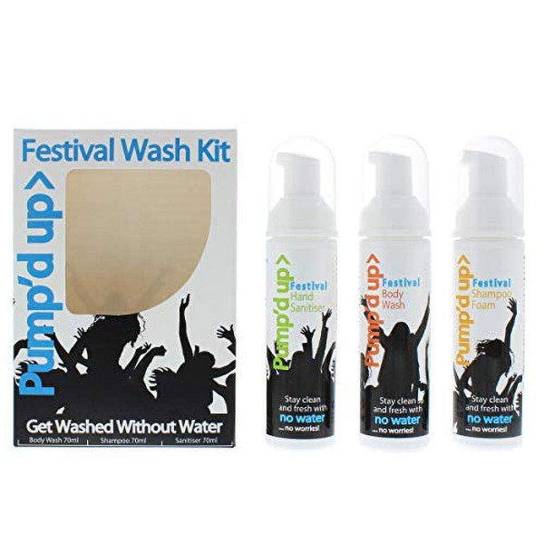 Pump'd Up Festival Wash Kit with Body Wash Shampoo Foam and Hand Sanitiser