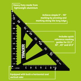 TRACER Speed Square 110mm (4.5 Inch). Rafters Square with Metric and Hip & Valley Scales. Roofing and Carpentry Marking Tool