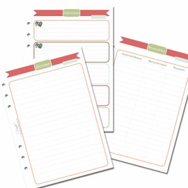 SinnWunder® 50 Sheets Planner Note Set - With Note Pages, Addresses and Password Lists for 6 Ring Binder A5 Size