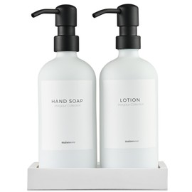 MaisoNovo Soap Dispenser 3-Piece Set | 16.9oz White Bottles with Black Stainless Steel Pumps