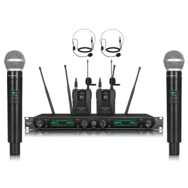 MicrocQueen Wireless Microphone System, 4-Channel UHF Professional Mic, Auto Pairing Metal Cordless Mics with 2 Handheld & 2 Bodypack, 400ft Range, Ideal for Singing, Karaoke, Party, Wedding, Concert
