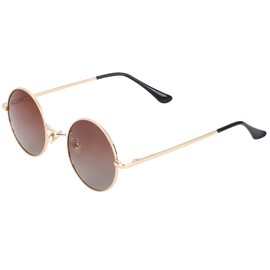 Kursan Red Circle Glasses/Small Round Polarized Sunglasses for Women Men Hippie Retro Circle Sun Glasses - 45MM (Gold/Double Brown)