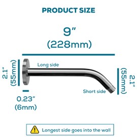 SparkPod 9 Inch Shower Arm with Flange - Solid Stainless Steel Shower Head Extension Arm, Wall-Mounted for Fixed & Handheld Showerheads- Teflon Tape Included (Tall 9", Luxury Polished Chrome)