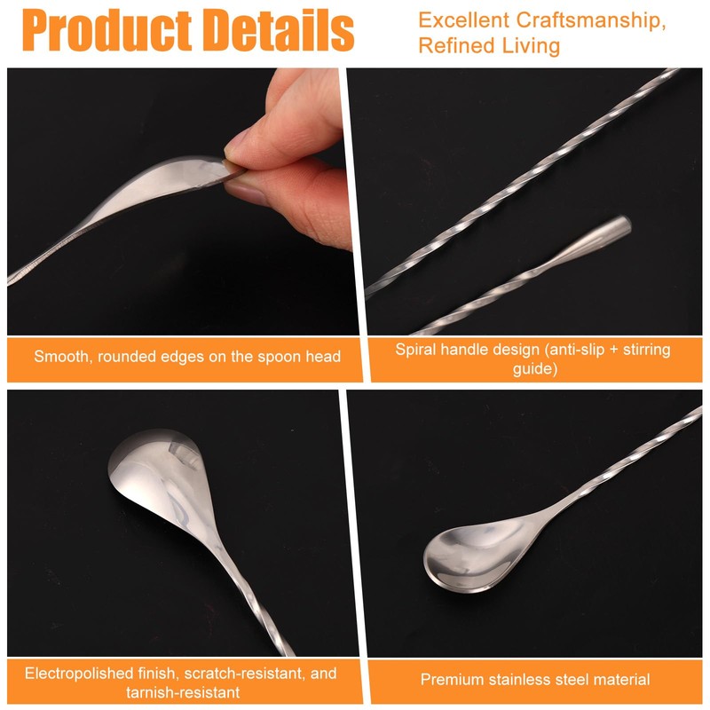 12pcs 12 Inch Bar Spoon, Muddler, Stainless Steel Cocktail Mixing