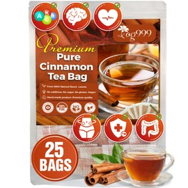 TOG999, Premium 25 Tea Bags - Special Cinnamon Tea, 100% Natural & Pure Cinnamon Barks. Cinnamon Herbal Tea. Cinnamon Stick Herbal Spice