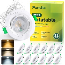 Fondiiz 12 LED Recessed Spotlights 230 V Swivelling 5 W LED Spotlights 480 LM Warm White 2700 K Neutral White 4000 K Cool White 6000 K Spotlights Flat IP44 Ceiling Spotlights for Bathroom 70-80 mm