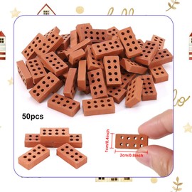 Mini Bricks,Mini Red Wall Bricks,50PCS 8 Holes Realistic Fake Bricks,Micro Bricks for Garden, for DIY Dollhouse Garden,Ornament Home,Sand Table Scene Decor (2cm*1cm*0.5cm)