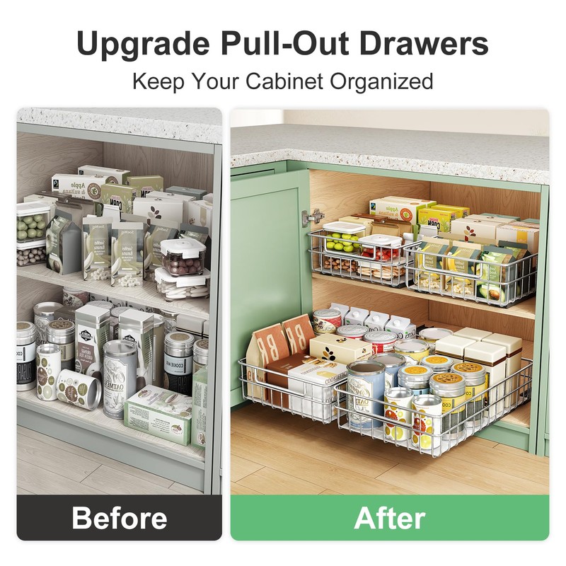 Pull out Cabinet Organizer, Stainless Steel 2-Pack Slide out Drawer