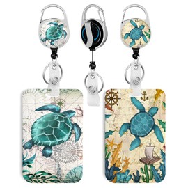 2 Pack Sea Turtle ID Badge Holder with Clip Badge Reels Retractable Heavy Duty,Keychain，ID Holder for School Nurse Office 3