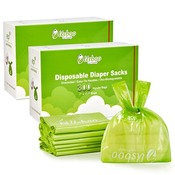 Baby Disposable Diaper Bags,2 Pack (600 Count) OXO-Biodegradable Diaper Sacks,Easy-Tie