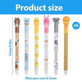IKOPFLN Pack of 6 Erasable Ballpoint Pens, Erasable Ballpoint Pen, Rollerball Pen, Erasable Gel Pen, 0.5 mm Erasable Pen Cartoon Erasable Pen (Blue)