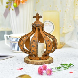 Sungmor Cast Iron Crown Sculpture, Patina Finish with Rustic Accent, Creative Candle Cover, Centerpiece Art Crown Statue for Tabletop Decor, Bookshelf, Special Occasions
