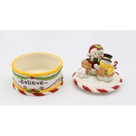Cosmos Gifts Fine Ceramic Christmas Holidays Snowman Couple Mr. and Mrs. Snowman with Candy Cane Swirl Design Covered Candy Keepsake Trinket Box, 5.5" H
