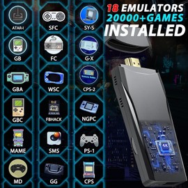 Wireless Retro Game Console Stick, Nostalgia Gaming Stick, Plug & Play TV Video Gaming Stick with 20000+ Games Built-in, 18 Retro Emulators, 4K HDMI Output, 2 2.4G Wireless Controllers (63GB)