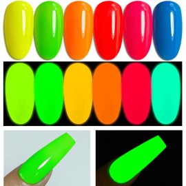 Double Rhythm Jelly Sheer Gel Nail Polish Set of 6 Colors Baby Light Pastel Milky Nail Polish Starter Kit Art DIY Salon Home (Neon Yellow Green Orange Blue Purple Pink,Kit 34)