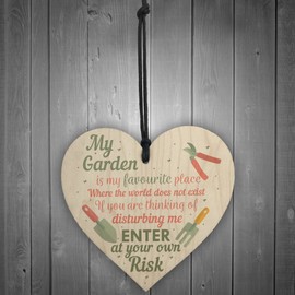 RED OCEAN My Garden Gardening Wooden Heart Funny Novelty Garden Shed Sign Plaque Friendship Enter Own Risk Gift