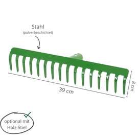 Rekord Garden Rake (Powder-Coated Steel) - 16 Prongs Width 39 cm - without Handle, Leaf Rake, Lawn Rake, Rake, Hay Rake