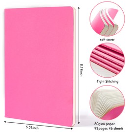 16 Pack Soft Cover Journal Bulk, Feela Lined Notebooks College Ruled for Work for Women Girl Writing, Blank Travel Journal Note Taking Notebook School Business Supplies, 8.2” x 5.5”, A5, Berry