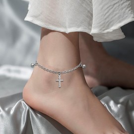 RGEMCY Gold Anklets for Women Cross/Heart/Angel Wing/Colorful Anklets 18k Gold Plated Stainless Steel Beach Adjustable Foot Ankle Chain, 23+5cm, Stainless Steel, no gemstone