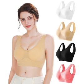 HAPYHVN Brasier Deportivo Mujer, Brasier sin Varillas Mujer 4 Piezas, Copas Acolchadas extraíbles, Sin Costuras Sin Varilla Sujetadores (MX/US, Alfa, Mediano, Regular, Regular, 4 Colour)