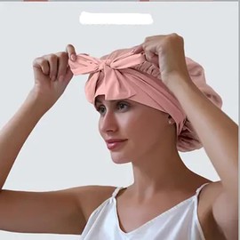 Silk Bonnet for Sleeping Women, Double Layer Satin Lined Hair Bonnet, Sleep Cap with Elastic Tie for Natural & Curly Hair(Blush Pink)