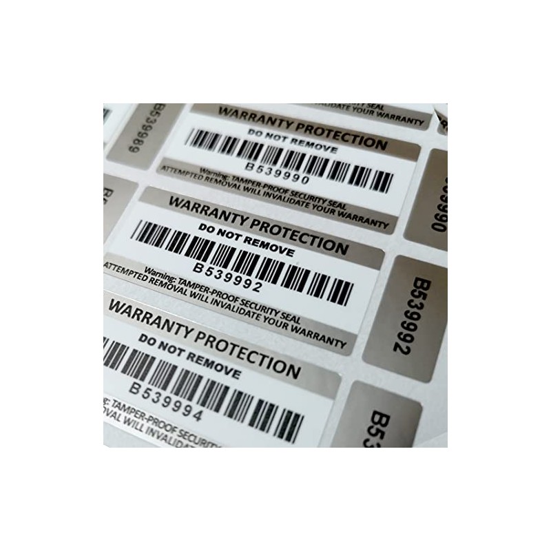 Tamper Proof Stickers in 7 Pack Sizes (50-2500pcs) 2-Part Warranty