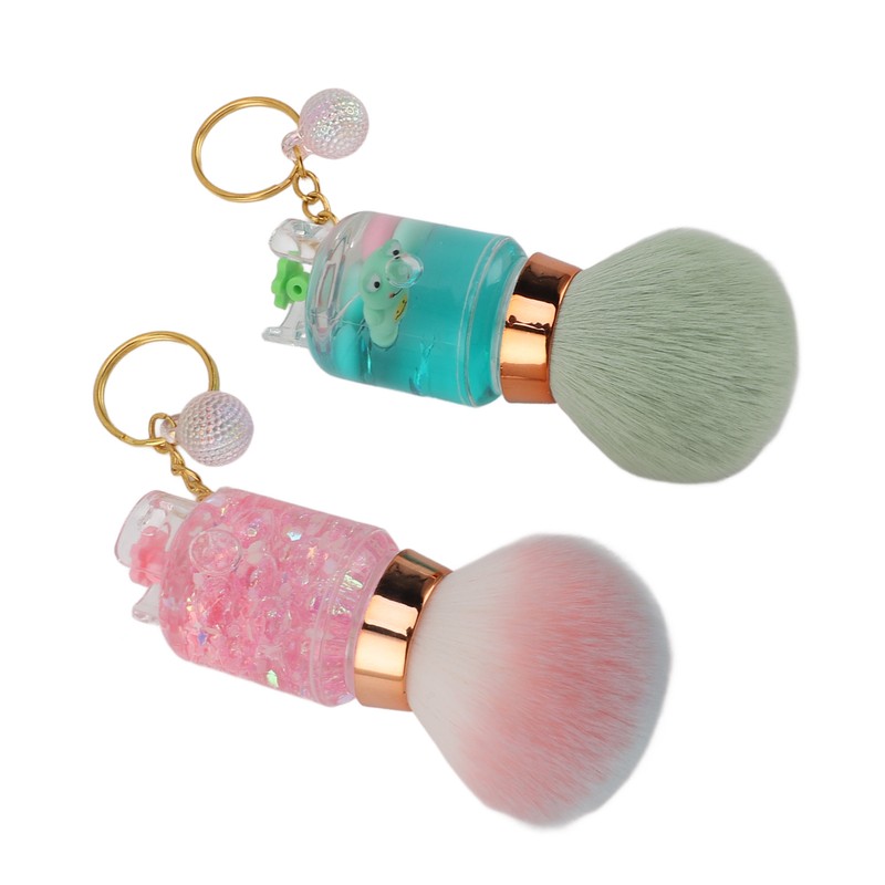 2pcs Loose Powder Brush with Keychain Transparent Handle Synthetic Shed