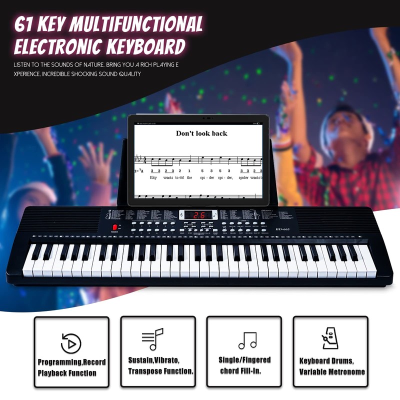 61 Key Keyboard Piano for Beginners with Lighted Keys &