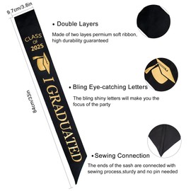 GraduationMall 2025 Graduation Hat and Sash for Graduation Party Decoration Gifts Black