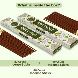 Coconut Incense Sticks - Incienso de Coco - Total 40 Insence-Sticks - Dual Pack of 20 Insense - Inciensos - Inscents - Natural Non Toxic Ingredients - Incents - Incence - Inscense - Insents