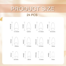 GlamRays Pack of 24 Flower Press On Nails, French Tip, Almond Medium False Nails with 3D Flower Designs, Autumn Nude False Nails, Full Nailing, Glittering Nail Tips