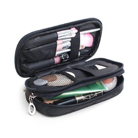 Travel Makeup Bag with Brush Compartment Women's Small Pouch Brush Multifunctional Organiser Double Layer Waterproof Makeup for Beauty Bags Travel Kit Cosmetic Bag Black, black, organizers