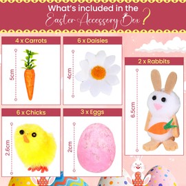 Easter Decorations for Bonnet - Easter Bonnet Accessories with Yellow Easter Chicks, Colourful Polystyrene Eggs, Easter Rabbit Decorations, Easter Flowers and Easter Carrots - Easter Craft Decorations