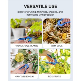 Fondwell 6.5" Garden Scissors Plant Shears: Micro Tip Pruning Shears with Curved Blades - Lightweight Bonsai Scissors