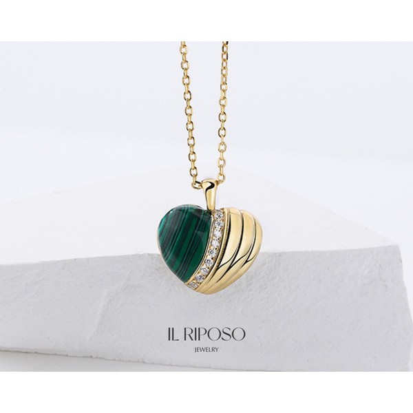 Malachite Heart Necklace by  ILRIPOSOJewelry • 14k Gold Plated Sliver Necklace  • Valentines Day Gift for Her  • Bridesmaid Gifts •  N3075
