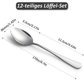VEPEPE Pack of 12 Coffee Spoons, Stainless Steel, Highly Polished Tea Spoon, 17 cm / 6.7 inches, High-Quality Stainless Steel Spoon, Small Spoons, Silver, for Households, Restaurants, Canteens,