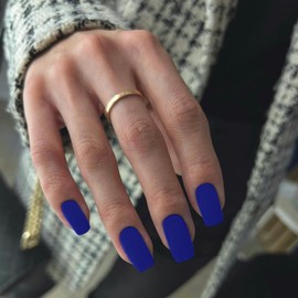 Matte Royal Blue Press on Nails Short Medium Square Glue on Nails Set, Xcreando Summer Square Fake Nails Short Coffin Nail Press ons Gel Medium Length For Women 24 Pcs