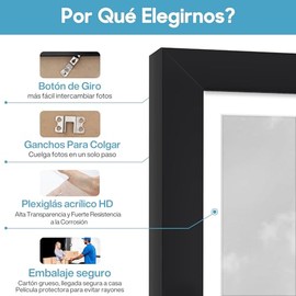 Marcos de Fotos de 5x7 Pulgadas, Juego de 5 Marco de Fotos Personalizado Certificado Documento Imágenes Familiares Pantalla, para La Decoración de La Galería de La Hogar（Negro）