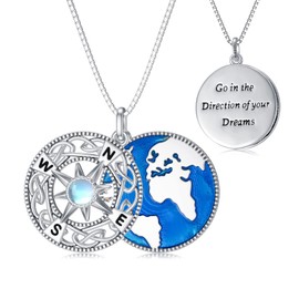 Flpruy Compass Pendant/Urn/Locket Necklace Sterling Silver Celtic Knot Necklace Compass of Life Travel Pendant Talisman Inspirational Graduation Gift Jewelry for Men Women for Women Men Girls,