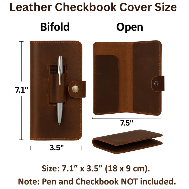 CestAntiQ Leather Checkbook Cover with Pen Holder - Full Grain