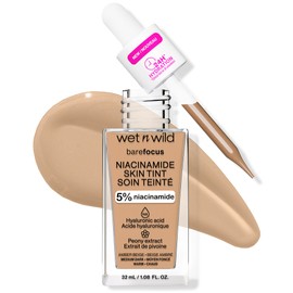 Wet n Wild Bare Focus Niacinamide Skin Tint, Leichte Foundation mit Aufbaubarer Formel, Angereichert mit Hyaluronsäure und Vitamin E für einen Strahlenden Look, Amber Beige